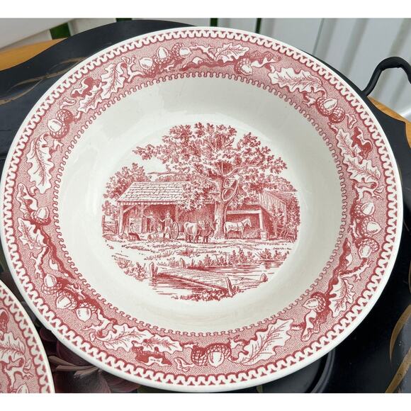 Set of 2 Soup Bowls Memory Lane Pink and White Gift Royal China USA - Picture 2 of 9